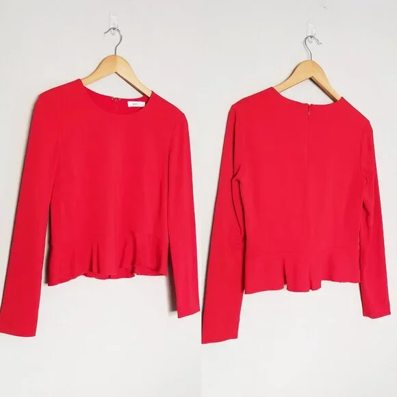 A.L.C. Women's Ann Long Sleeves Shirt Blouse Top 2 Red Peplum Crepe Zipper $325 - Picture 7 of 16